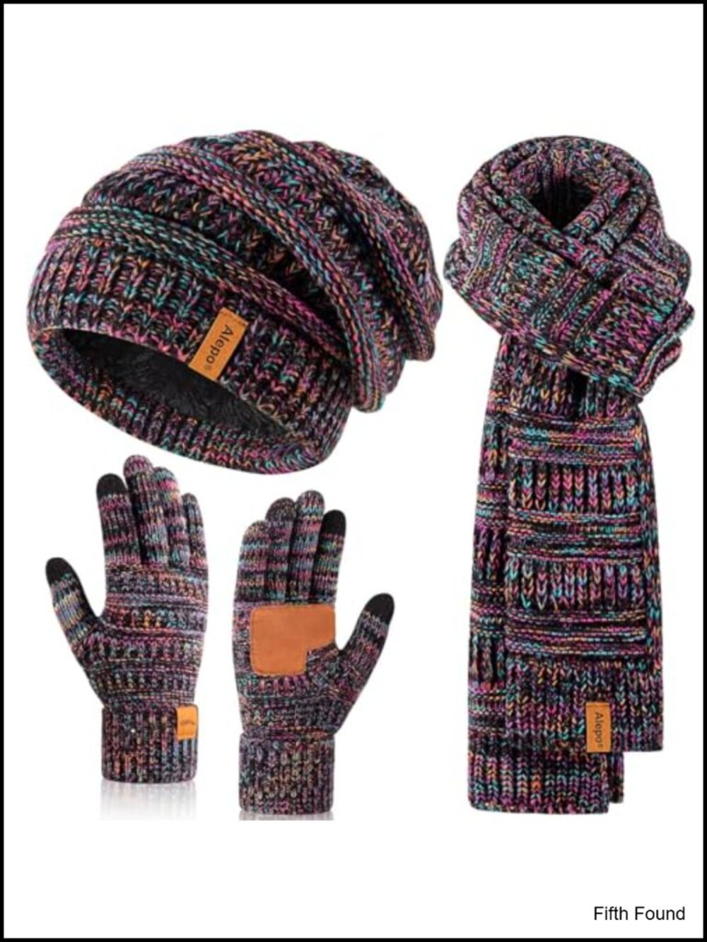 Women's Winter Beanie Scarf Gloves Set Acrylic Fleece Lined Touchscreen 3 Piece